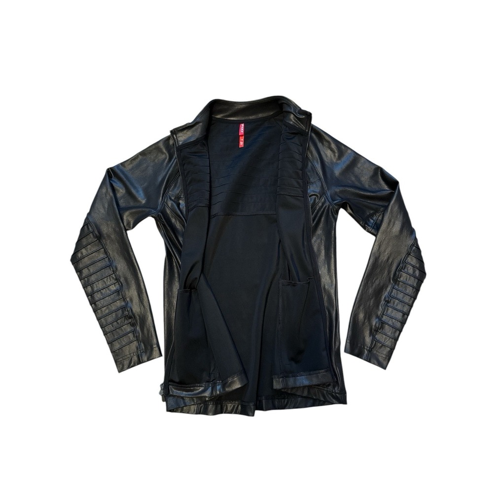 SPANX‎ Moto Jacket Black Full Zip Lightweight Faux Leather-Like Large - Picture 3 of 8